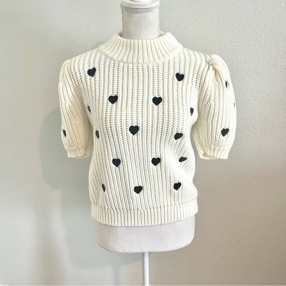 English Factory Sweaters - English Factory Cream and Black Cowl Neck Sweater with Heart Pattern